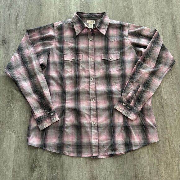 As Real As Wrangler Pearl Snap Shirt Long Sleeve Plaid Western Rodeo Womens XL - Picture 1 of 5